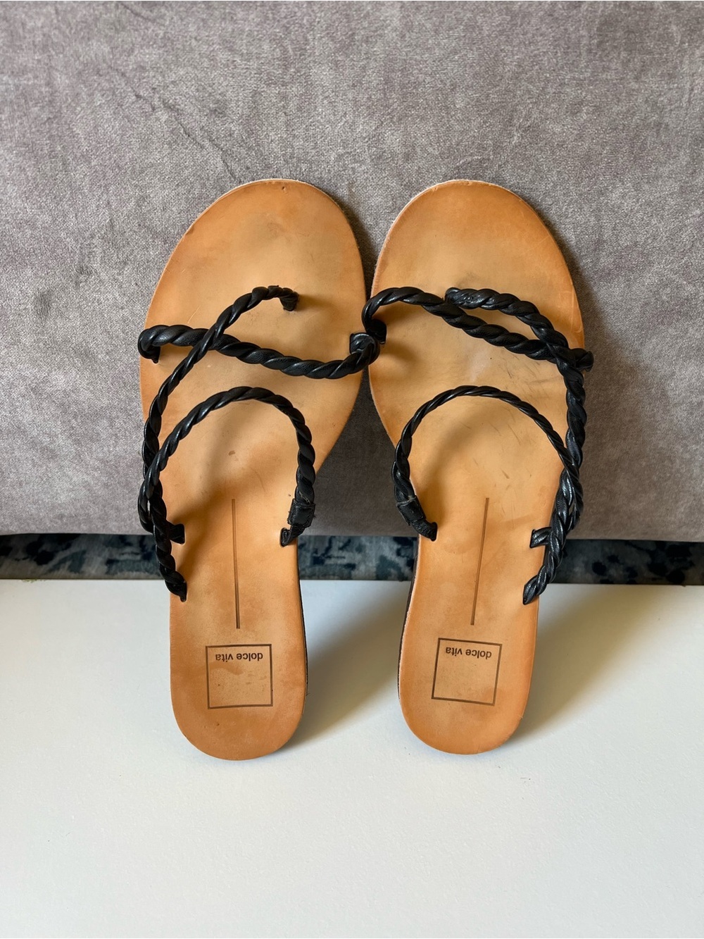 Dolce Vita Black Braided-Strap Leather Slide Sandals